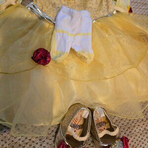 DISNEY BELLE BEAUTY AND THE BEAST INFANT COSTUME DRESS SIZE 6-12 MONTHS W/ ACCES